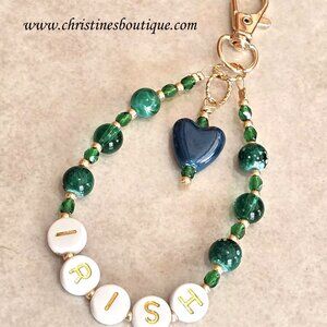 Handcrafted bag charm, hanging car charm, IRISH